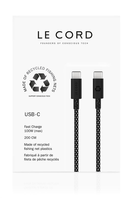 USB Sea Black · Type C · 100W · 2 meter · Made of recycled fishing nets-0
